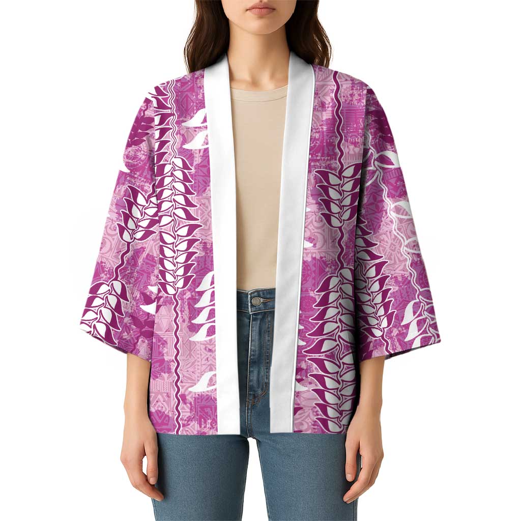 Magenta Hawaii Tapa Pattern Kimono With Heliconia Vintage Style LT05 - Polynesian Pride