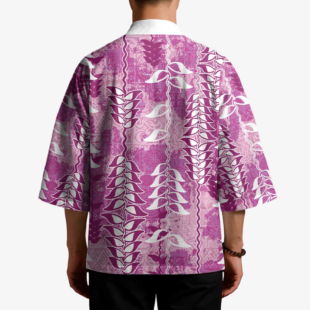 Magenta Hawaii Tapa Pattern Kimono With Heliconia Vintage Style LT05 - Polynesian Pride