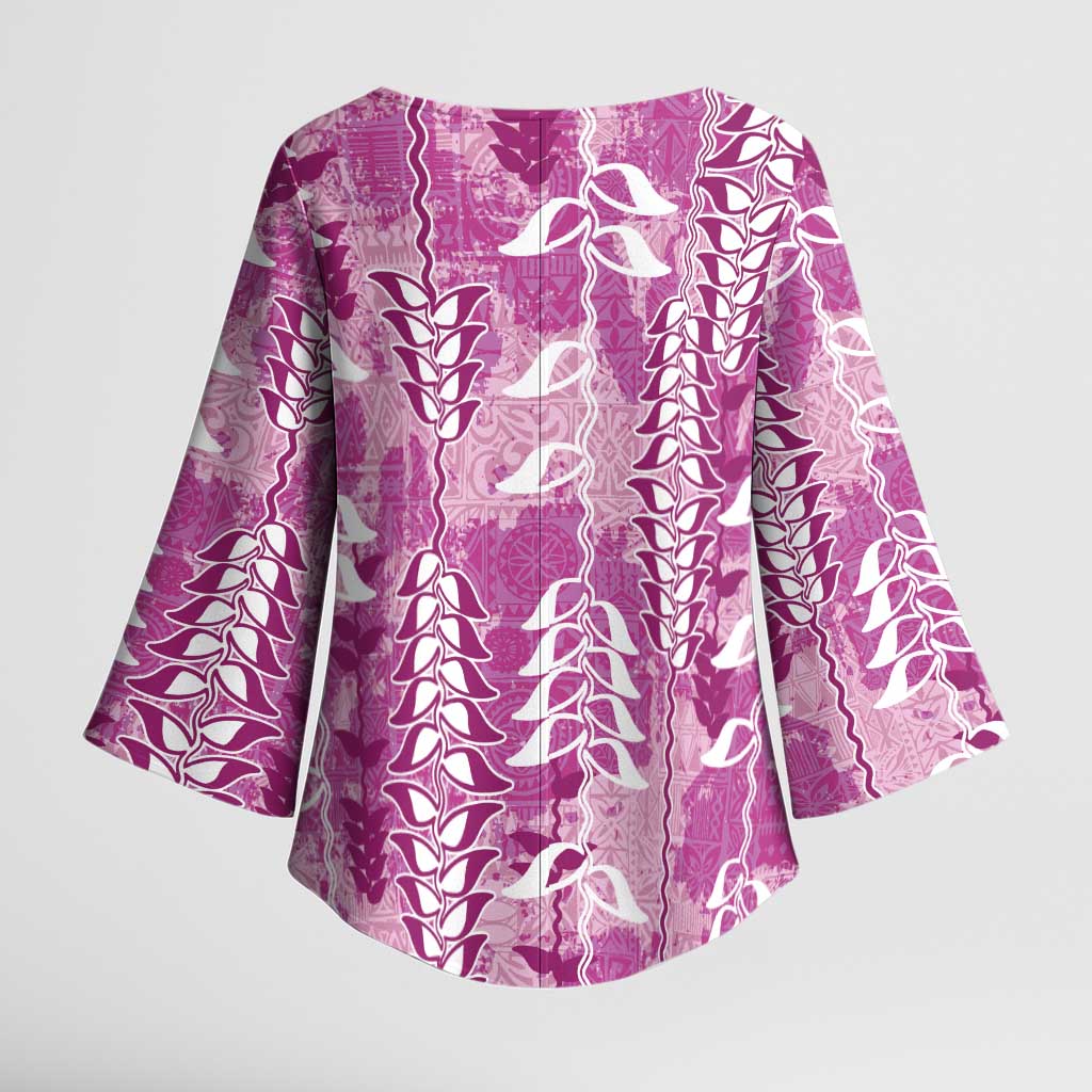 Magenta Hawaii Tapa Pattern Kimono Sleeve Blouse With Heliconia Vintage Style LT05 - Polynesian Pride