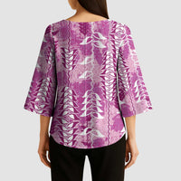 Magenta Hawaii Tapa Pattern Kimono Sleeve Blouse With Heliconia Vintage Style LT05 - Polynesian Pride