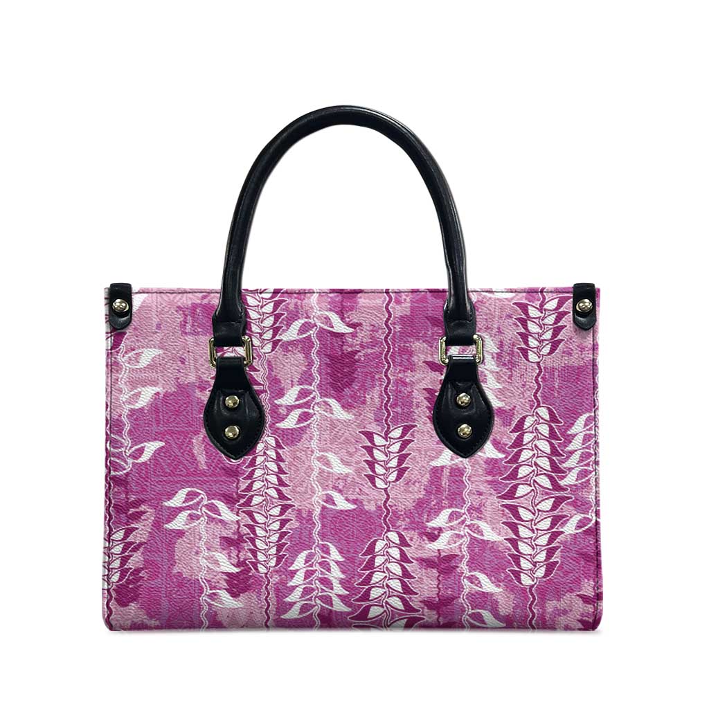Magenta Hawaii Tapa Pattern Leather Bag With Heliconia Vintage Style LT05 - Polynesian Pride