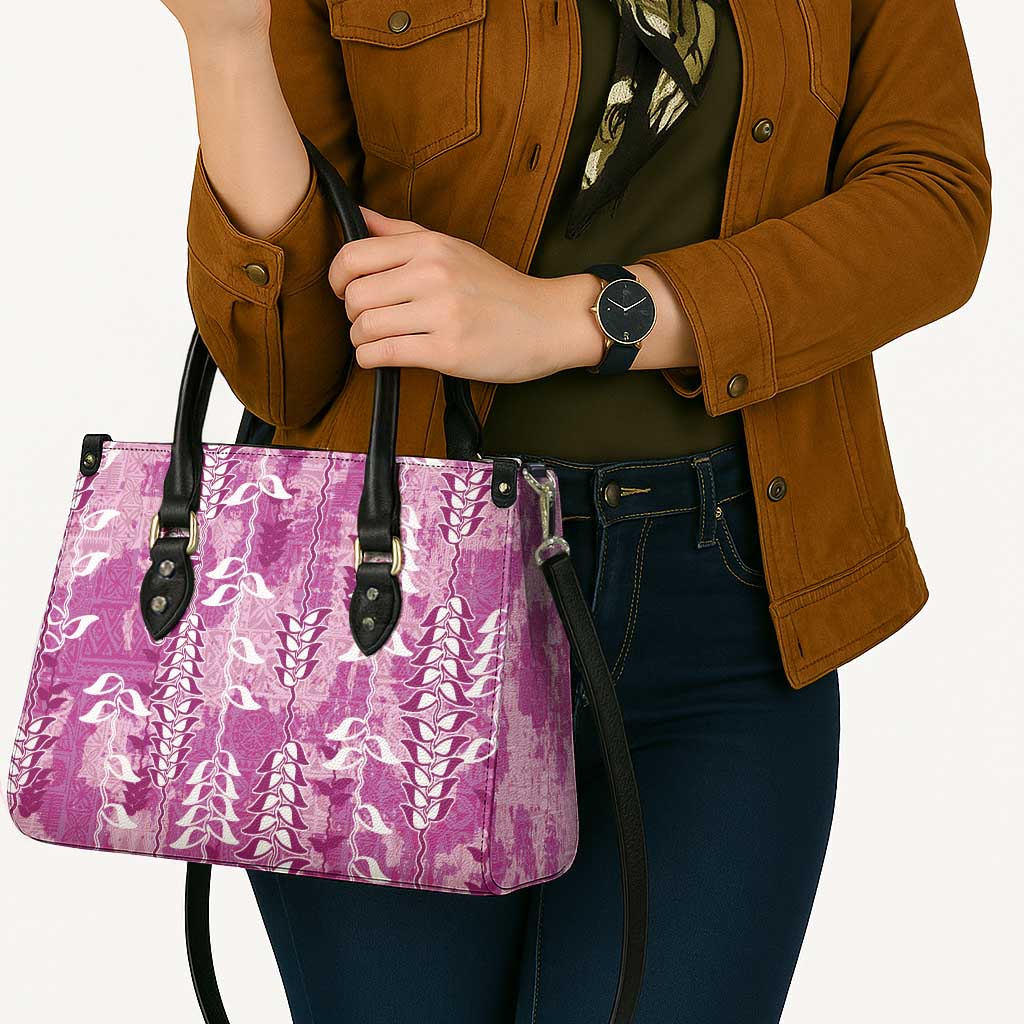 Magenta Hawaii Tapa Pattern Leather Bag With Heliconia Vintage Style LT05 - Polynesian Pride