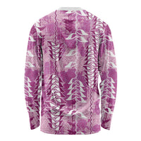 Magenta Hawaii Tapa Pattern Long Sleeve Shirt With Heliconia Vintage Style LT05 - Polynesian Pride