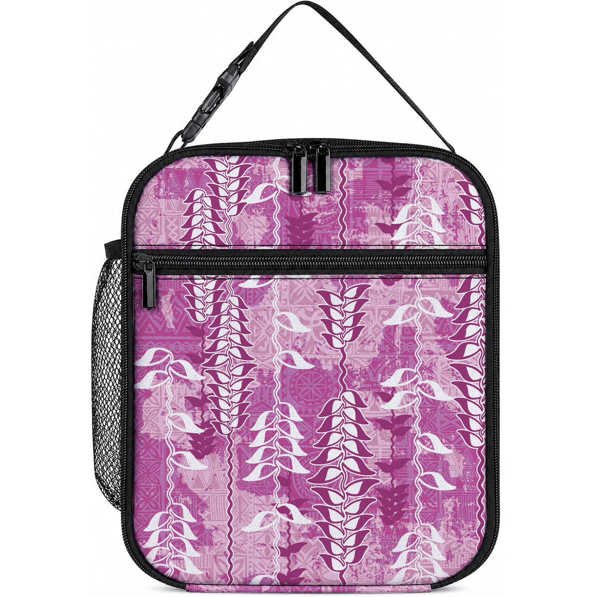 Magenta Hawaii Tapa Pattern Lunch Bag With Heliconia Vintage Style