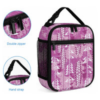 Magenta Hawaii Tapa Pattern Lunch Bag With Heliconia Vintage Style
