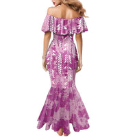 Magenta Hawaii Tapa Pattern Mermaid Dress With Heliconia Vintage Style LT05 - Polynesian Pride
