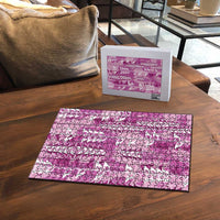 Magenta Hawaii Tapa Pattern Puzzle With Heliconia Vintage Style LT05 - Polynesian Pride
