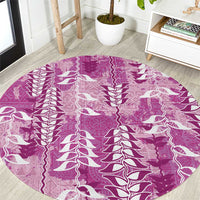 Magenta Hawaii Tapa Pattern Round Carpet With Heliconia Vintage Style LT05 Magenta - Polynesian Pride