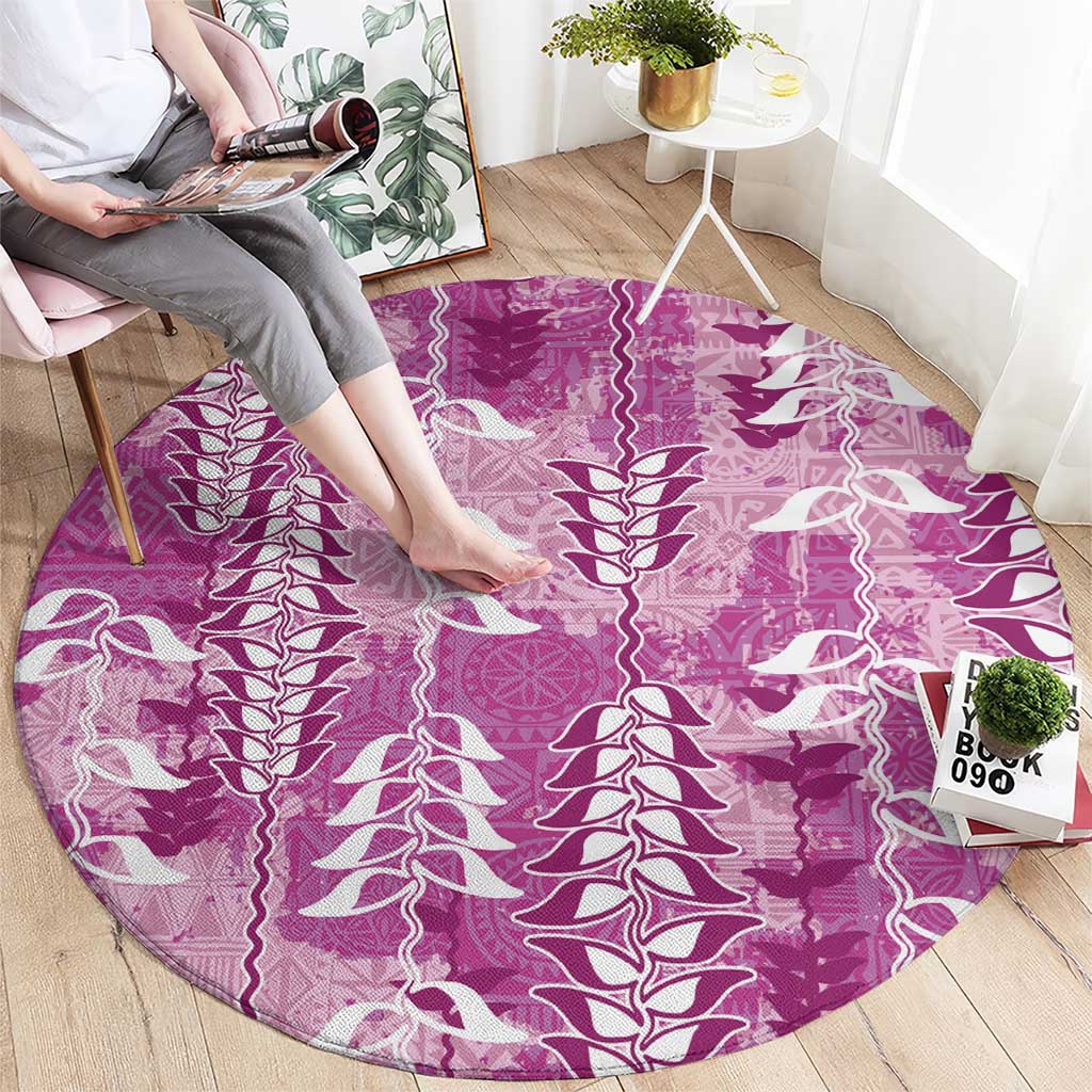 Magenta Hawaii Tapa Pattern Round Carpet With Heliconia Vintage Style LT05 - Polynesian Pride