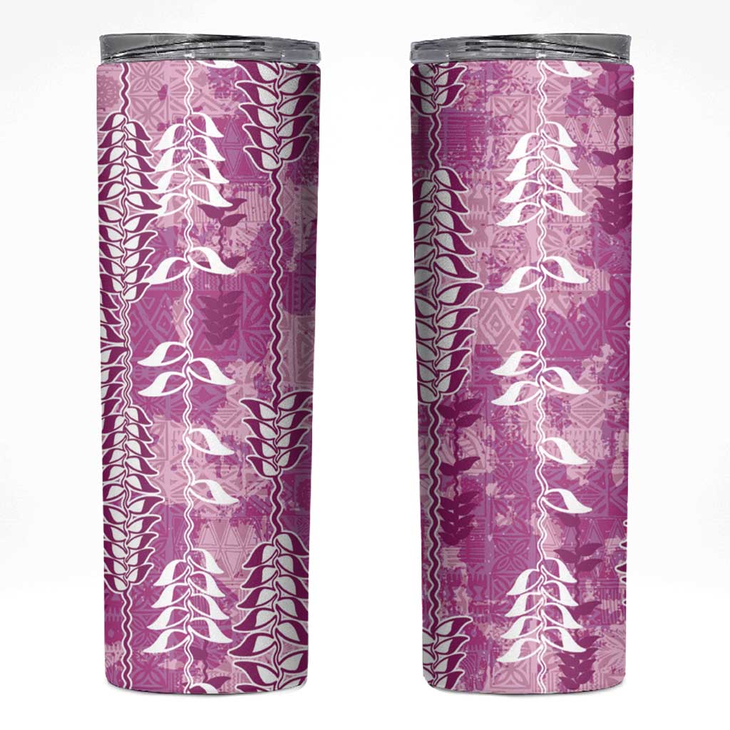 Magenta Hawaii Tapa Pattern Skinny Tumbler With Heliconia Vintage Style LT05 Magenta - Polynesian Pride