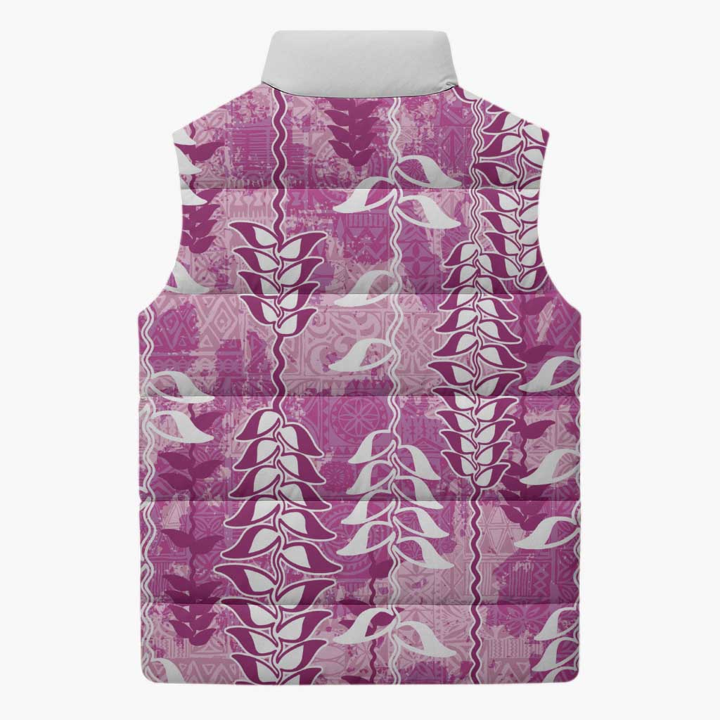 Magenta Hawaii Tapa Pattern Sleeveless Puffer Jacket With Heliconia Vintage Style LT05 - Polynesian Pride