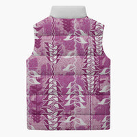 Magenta Hawaii Tapa Pattern Sleeveless Puffer Jacket With Heliconia Vintage Style LT05 - Polynesian Pride
