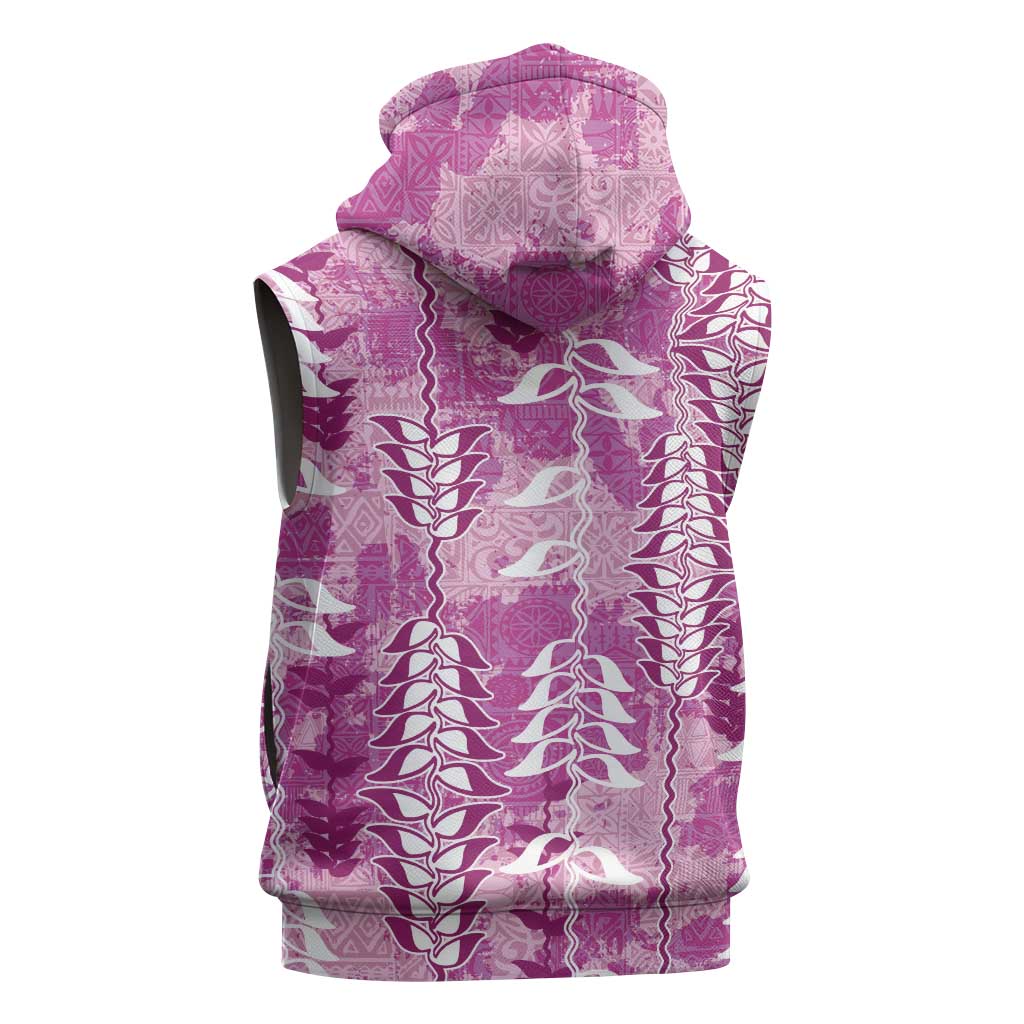 Magenta Hawaii Tapa Pattern Sleeveless Zip Hoodie With Heliconia Vintage Style LT05 - Polynesian Pride