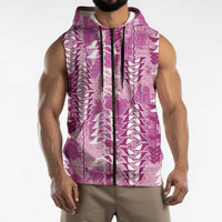 Magenta Hawaii Tapa Pattern Sleeveless Zip Hoodie With Heliconia Vintage Style LT05 - Polynesian Pride