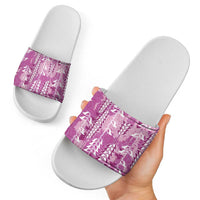 Magenta Hawaii Tapa Pattern Slide Sandals With Heliconia Vintage Style LT05 - Polynesian Pride