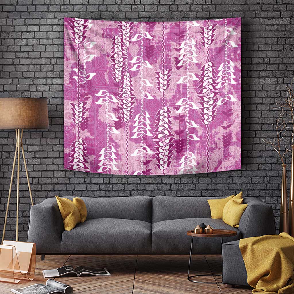 Magenta Hawaii Tapa Pattern Tapestry With Heliconia Vintage Style LT05 Magenta - Polynesian Pride