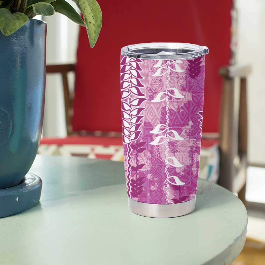 Magenta Hawaii Tapa Pattern Tumbler Cup With Heliconia Vintage Style LT05 - Polynesian Pride