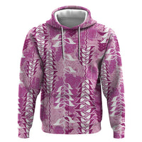 Magenta Hawaii Tapa Pattern Zip Hoodie With Heliconia Vintage Style LT05 Pullover Hoodie Magenta - Polynesian Pride