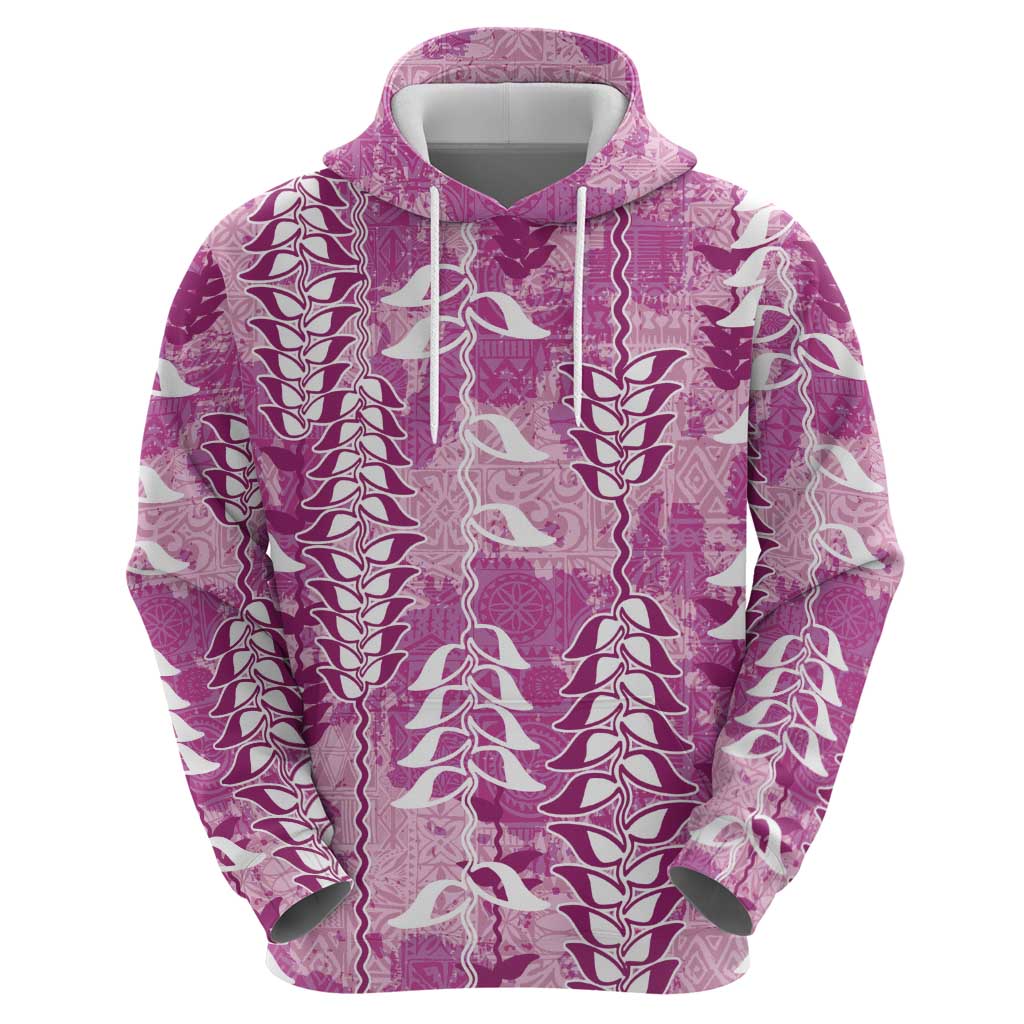 Magenta Hawaii Tapa Pattern Zip Hoodie With Heliconia Vintage Style LT05 - Polynesian Pride
