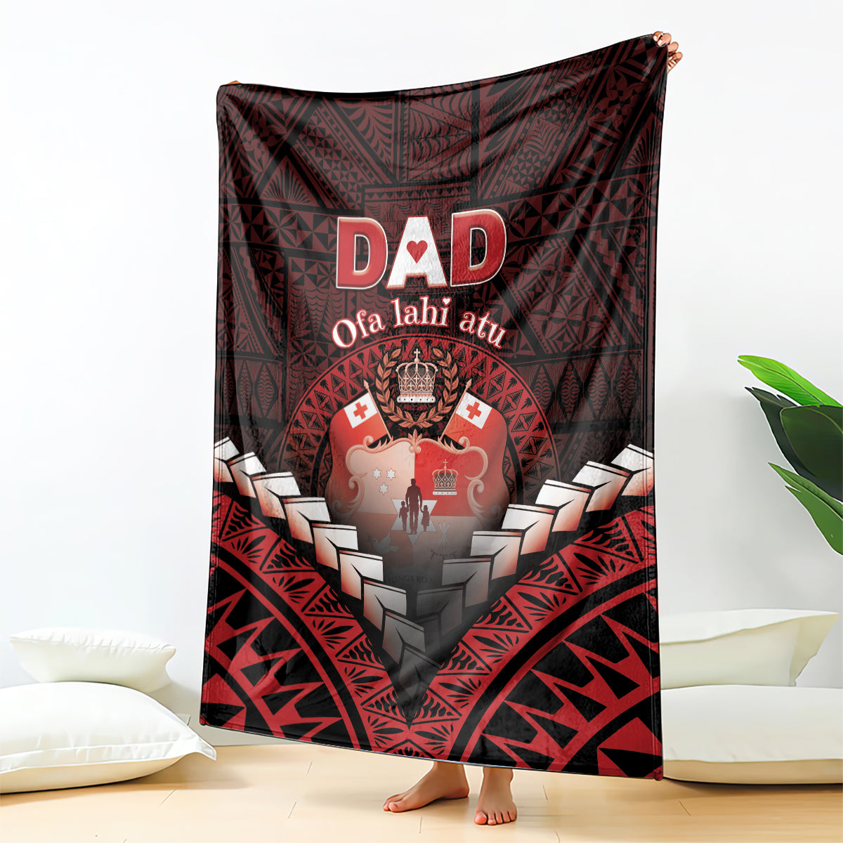 Tonga Happy Father's Day Blanket Ofa Lahi Atu Dad Polynesian Tribal