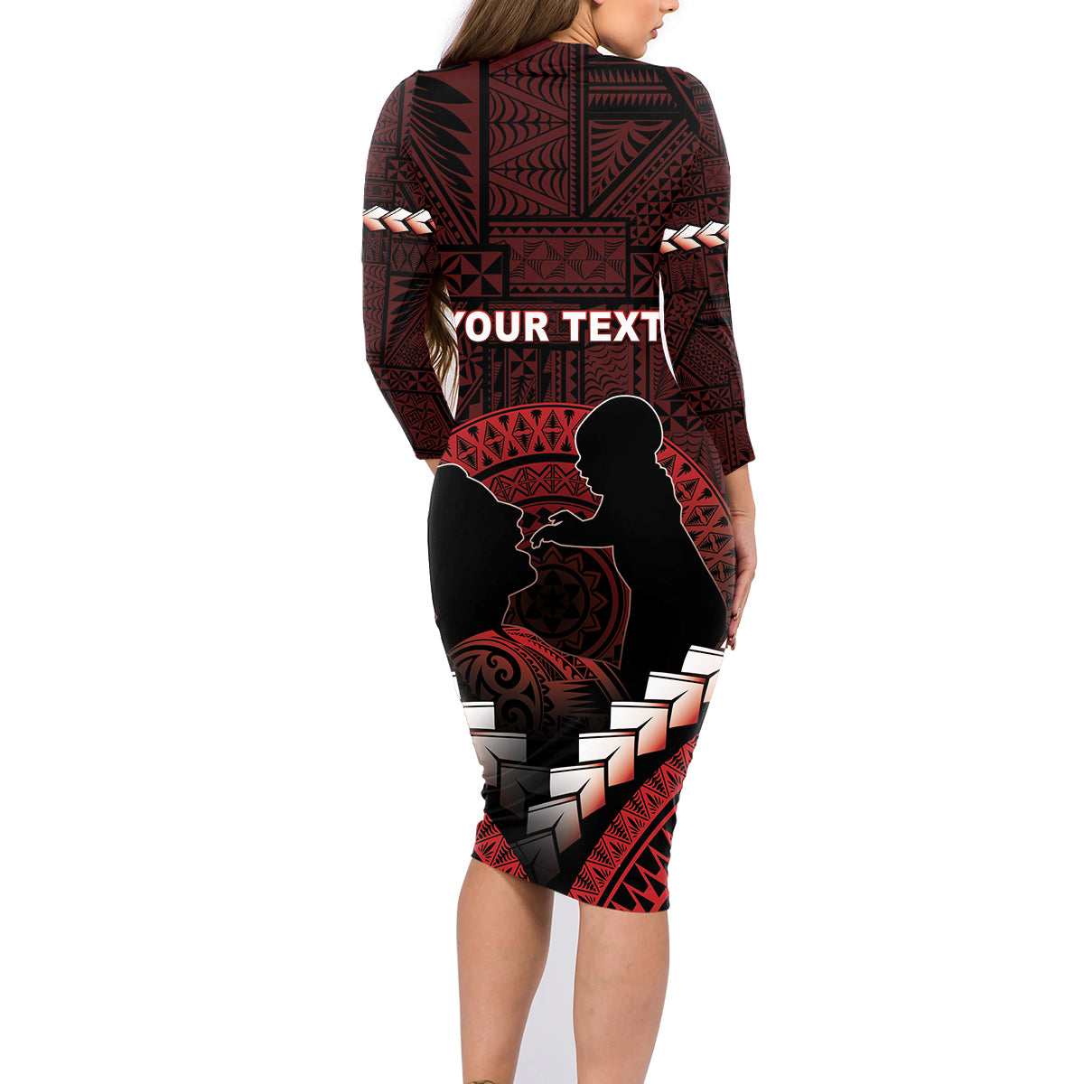 Personalised Tonga Happy Father's Day Family Matching Long Sleeve Bodycon Dress and Hawaiian Shirt Ofa Lahi Atu Dad Polynesian Tribal
