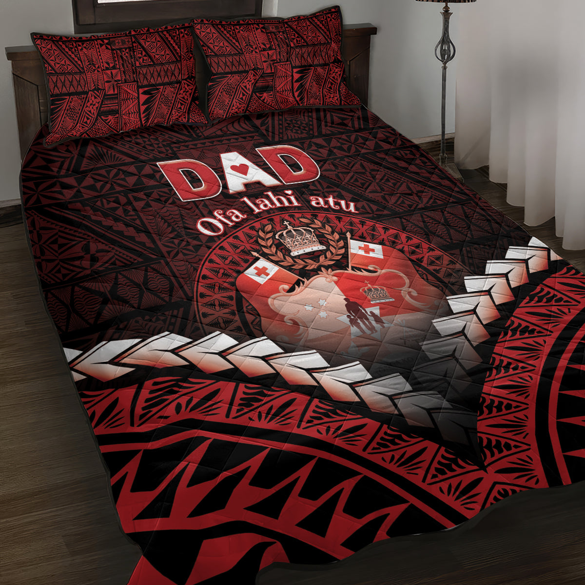 Tonga Happy Father's Day Quilt Bed Set Ofa Lahi Atu Dad Polynesian Tribal