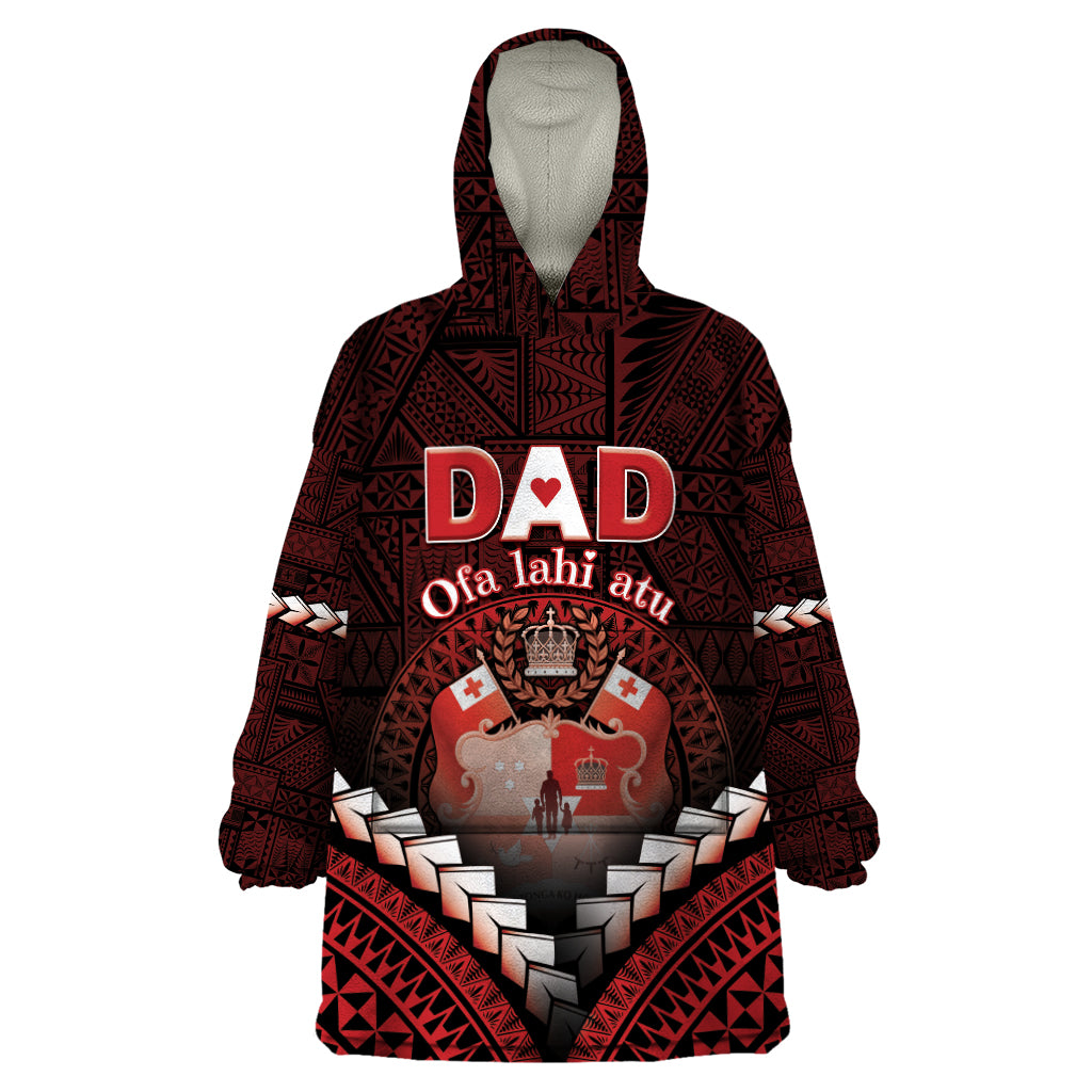 Personalised Tonga Happy Father's Day Wearable Blanket Hoodie Ofa Lahi Atu Dad Polynesian Tribal LT05 One Size Red - Polynesian Pride