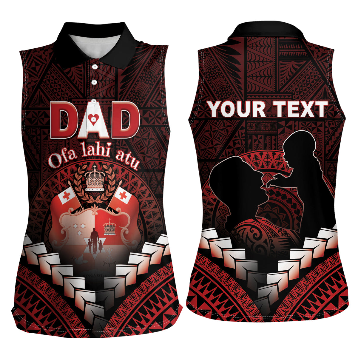 Personalised Tonga Happy Father's Day Women Sleeveless Polo Shirt Ofa Lahi Atu Dad Polynesian Tribal