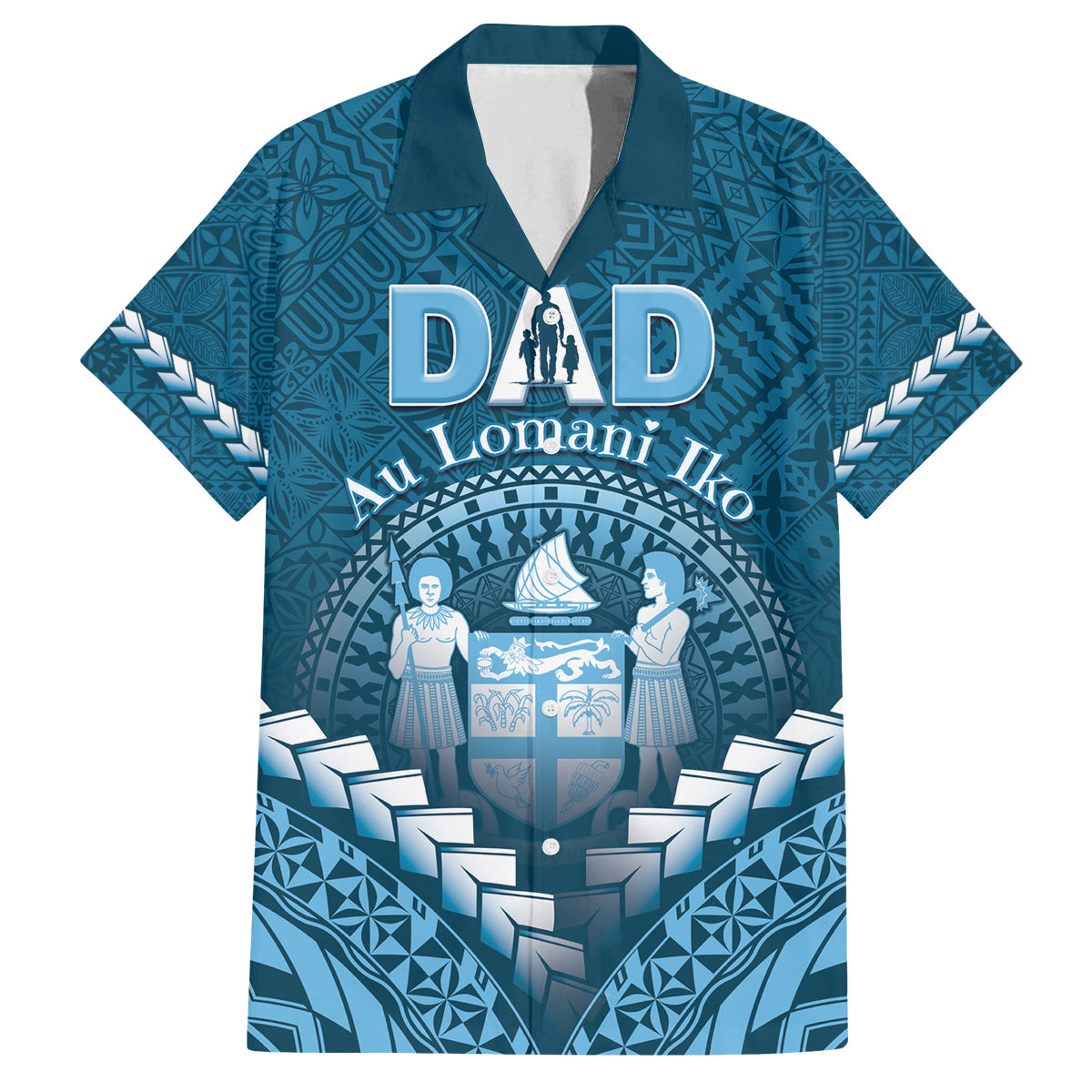 Personalised Fiji Happy Father's Day Family Matching Long Sleeve Bodycon Dress and Hawaiian Shirt Au Lomani Iko Dad Polynesian Tribal