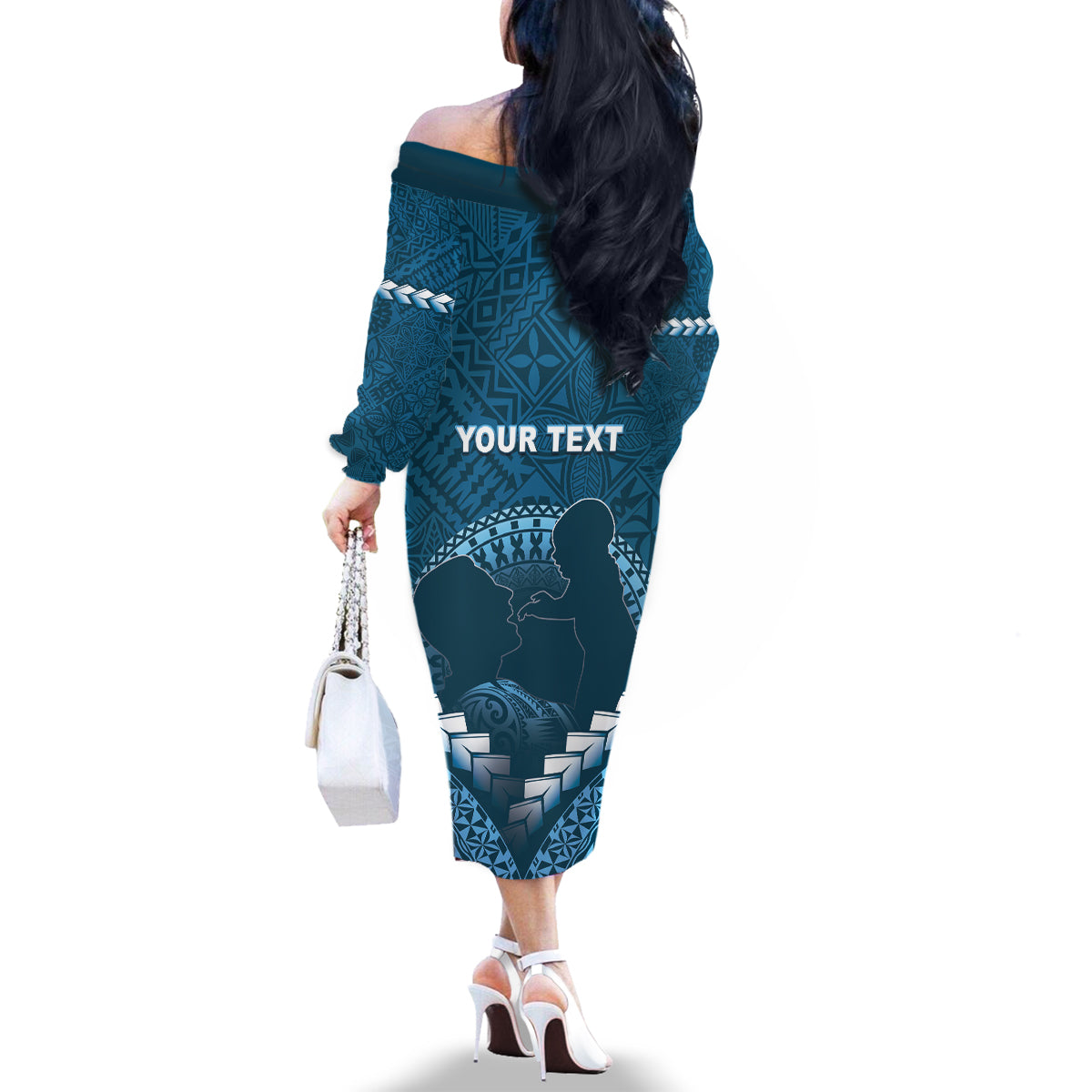 Personalised Fiji Happy Father's Day Family Matching Off The Shoulder Long Sleeve Dress and Hawaiian Shirt Au Lomani Iko Dad Polynesian Tribal