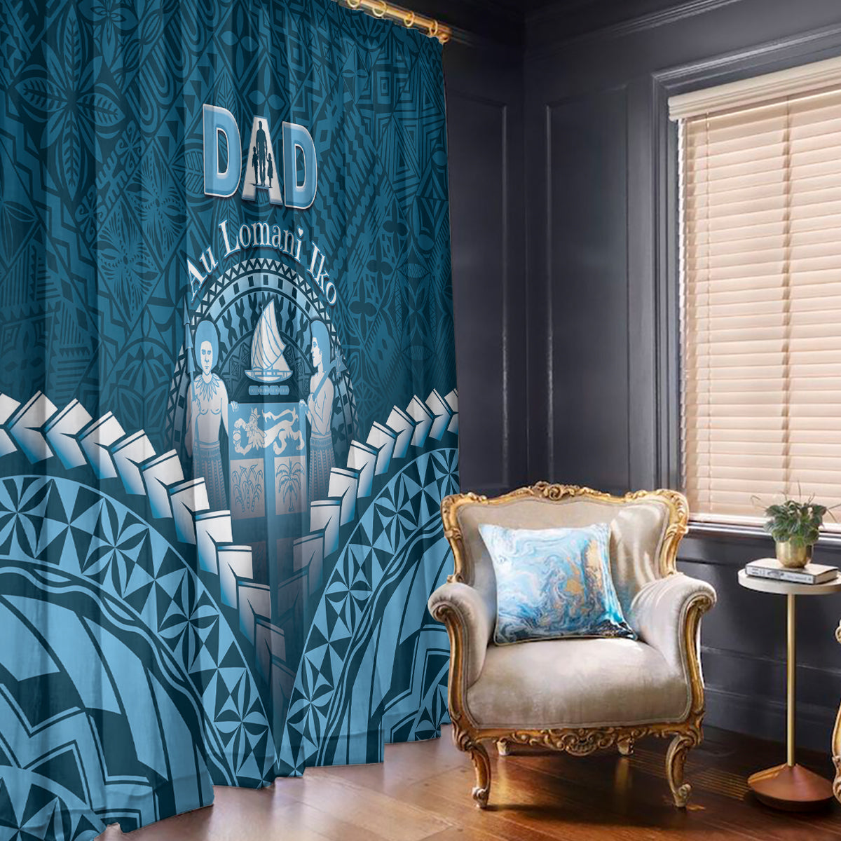 Fiji Happy Father's Day Window Curtain Au Lomani Iko Dad Polynesian Tribal