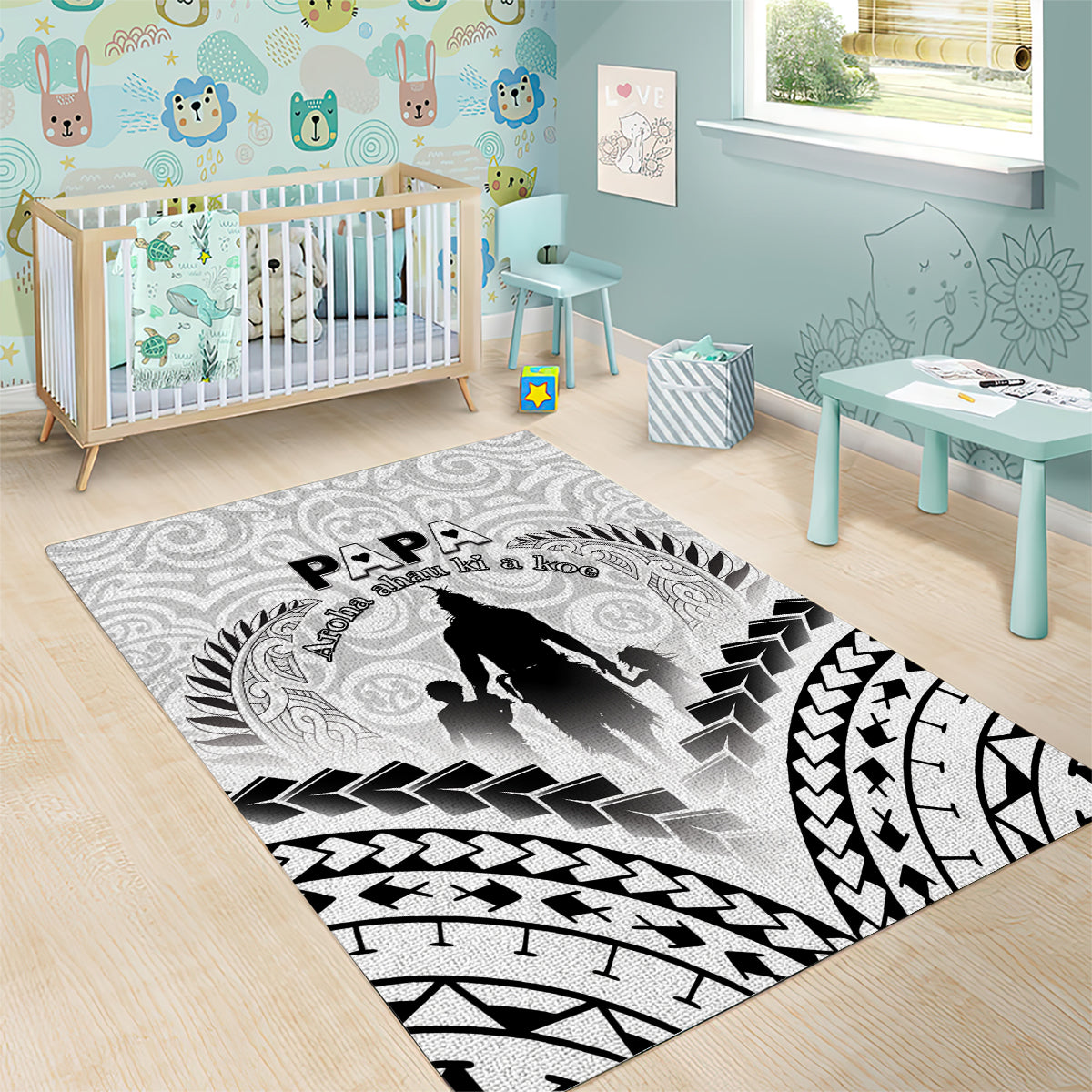 New Zealand Happy Father's Day Area Rug Aroha Ahau Ki A Koe Papa Polynesian Tribal