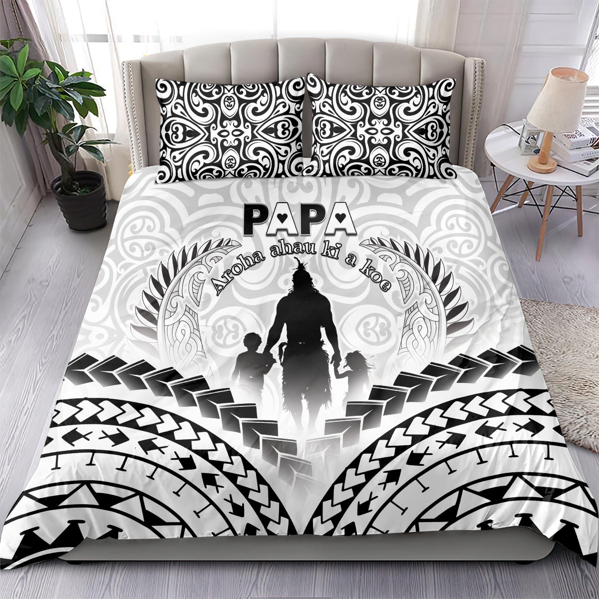 New Zealand Happy Father's Day Bedding Set Aroha Ahau Ki A Koe Papa Polynesian Tribal