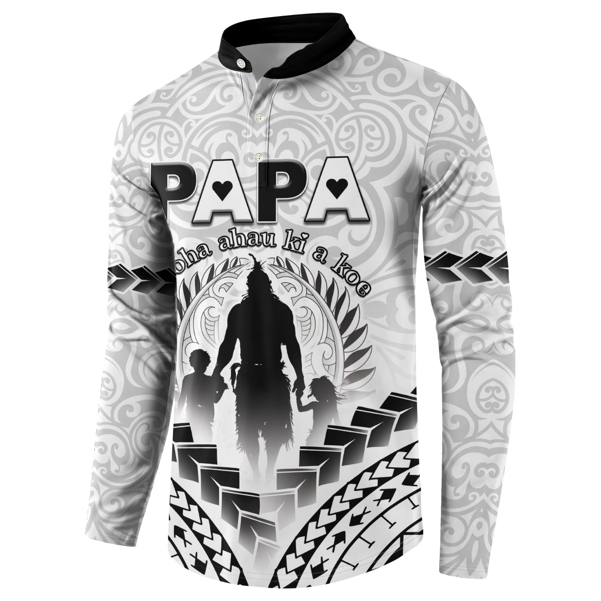 Personalised New Zealand Happy Father's Day Button Sweatshirt Aroha Ahau Ki A Koe Papa Polynesian Tribal LT05 - Polynesian Pride