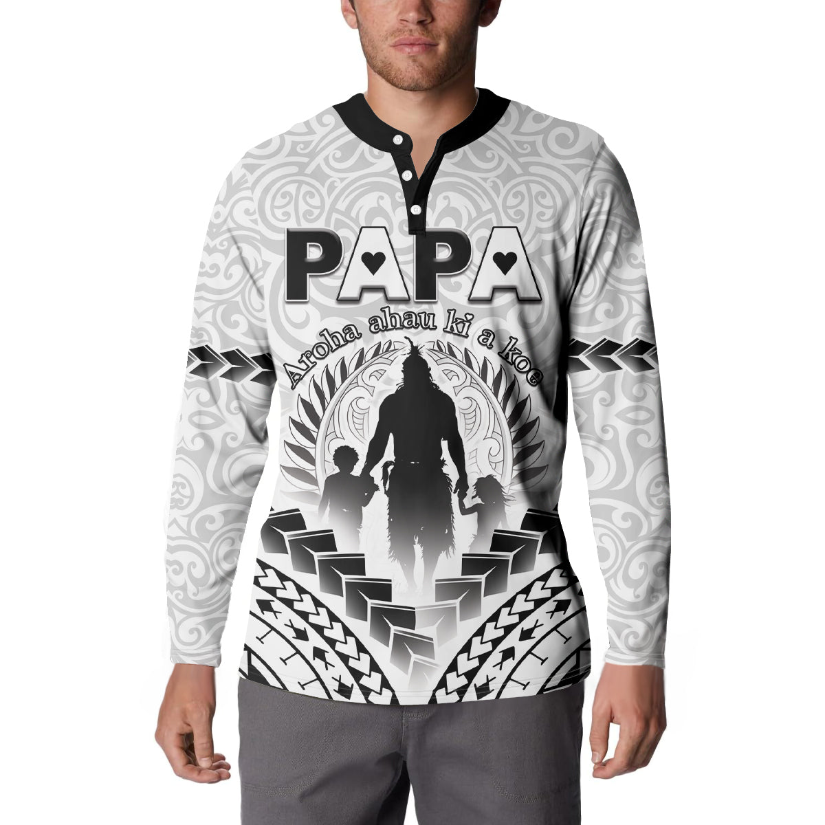 Personalised New Zealand Happy Father's Day Button Sweatshirt Aroha Ahau Ki A Koe Papa Polynesian Tribal LT05 - Polynesian Pride