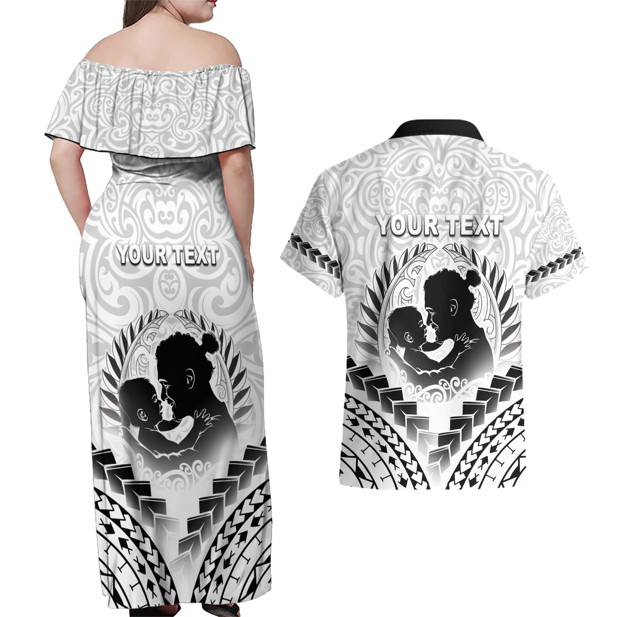 Personalised New Zealand Happy Father's Day Couples Matching Off Shoulder Maxi Dress and Hawaiian Shirt Aroha Ahau Ki A Koe Papa Polynesian Tribal