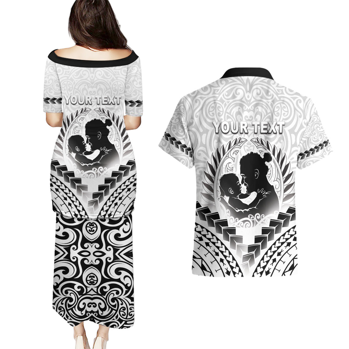 Personalised New Zealand Happy Father's Day Couples Matching Puletasi and Hawaiian Shirt Aroha Ahau Ki A Koe Papa Polynesian Tribal