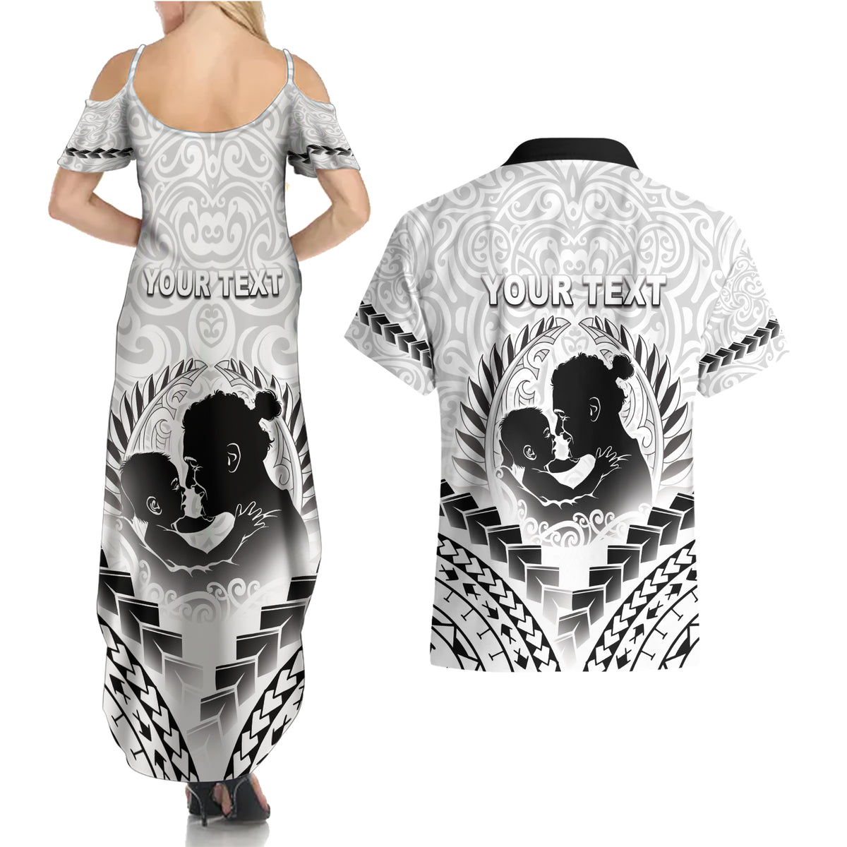 Personalised New Zealand Happy Father's Day Couples Matching Summer Maxi Dress and Hawaiian Shirt Aroha Ahau Ki A Koe Papa Polynesian Tribal