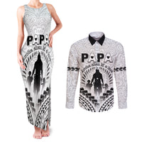 Personalised New Zealand Happy Father's Day Couples Matching Tank Maxi Dress and Long Sleeve Button Shirt Aroha Ahau Ki A Koe Papa Polynesian Tribal LT05 White - Polynesian Pride