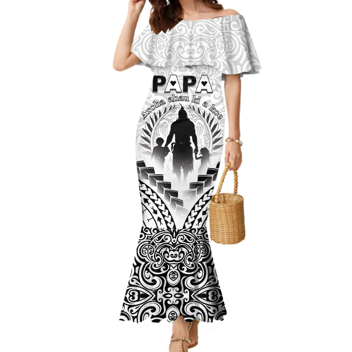 Personalised New Zealand Happy Father's Day Family Matching Mermaid Dress and Hawaiian Shirt Aroha Ahau Ki A Koe Papa Polynesian Tribal