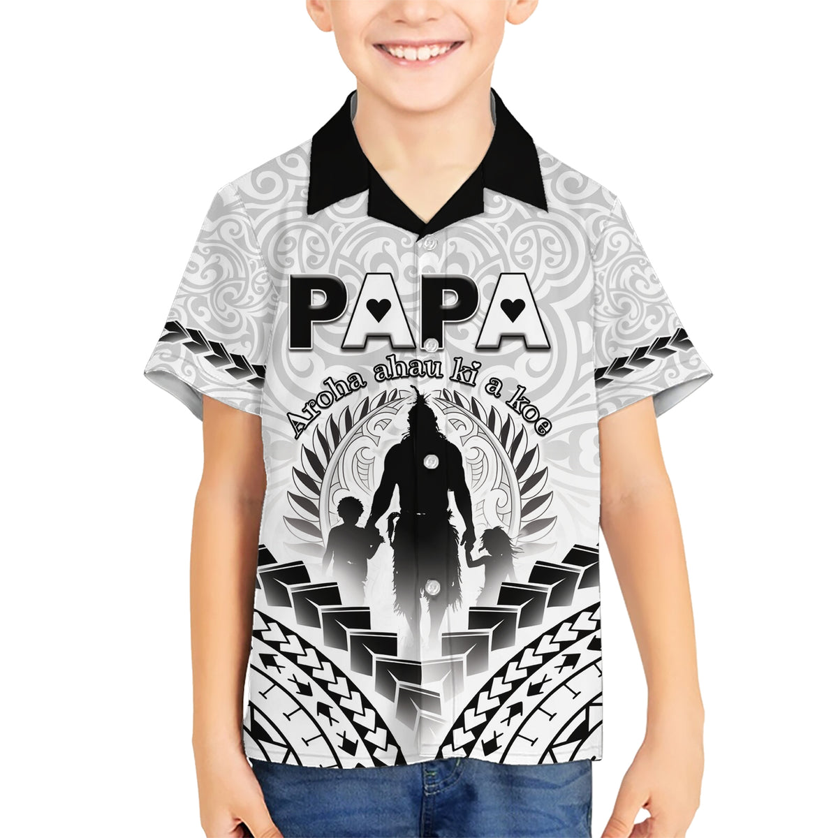 Personalised New Zealand Happy Father's Day Family Matching Short Sleeve Bodycon Dress and Hawaiian Shirt Aroha Ahau Ki A Koe Papa Polynesian Tribal