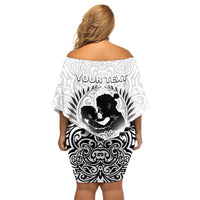 Personalised New Zealand Happy Father's Day Off Shoulder Short Dress Aroha Ahau Ki A Koe Papa Polynesian Tribal