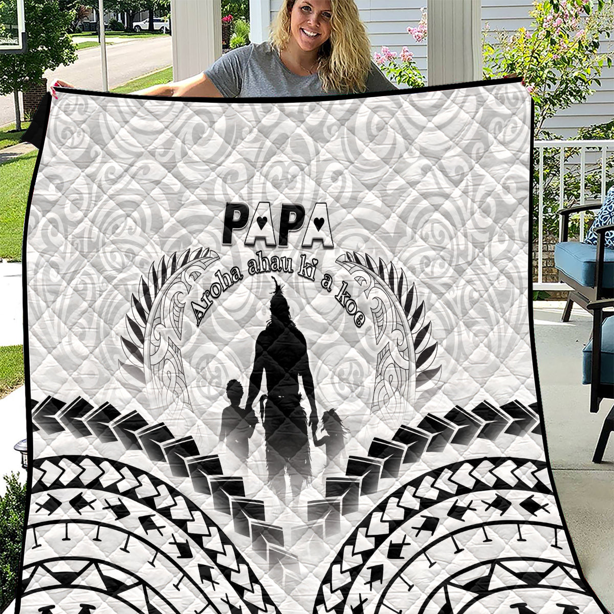 New Zealand Happy Father's Day Quilt Aroha Ahau Ki A Koe Papa Polynesian Tribal LT05 White - Polynesian Pride