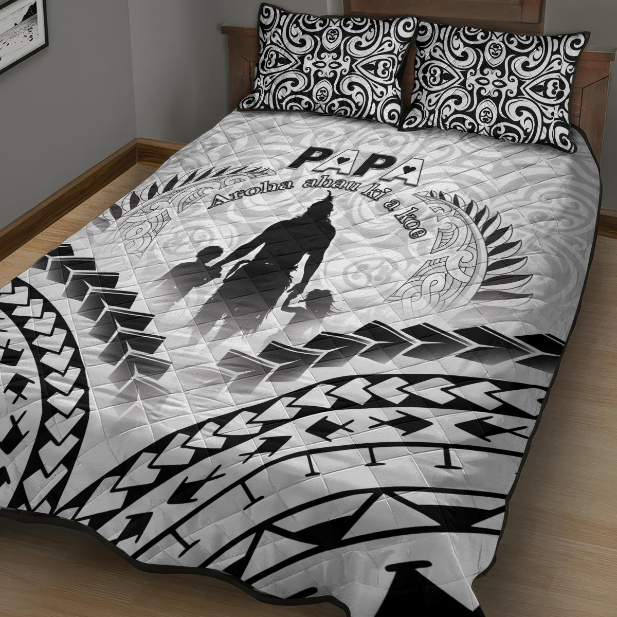 New Zealand Happy Father's Day Quilt Bed Set Aroha Ahau Ki A Koe Papa Polynesian Tribal