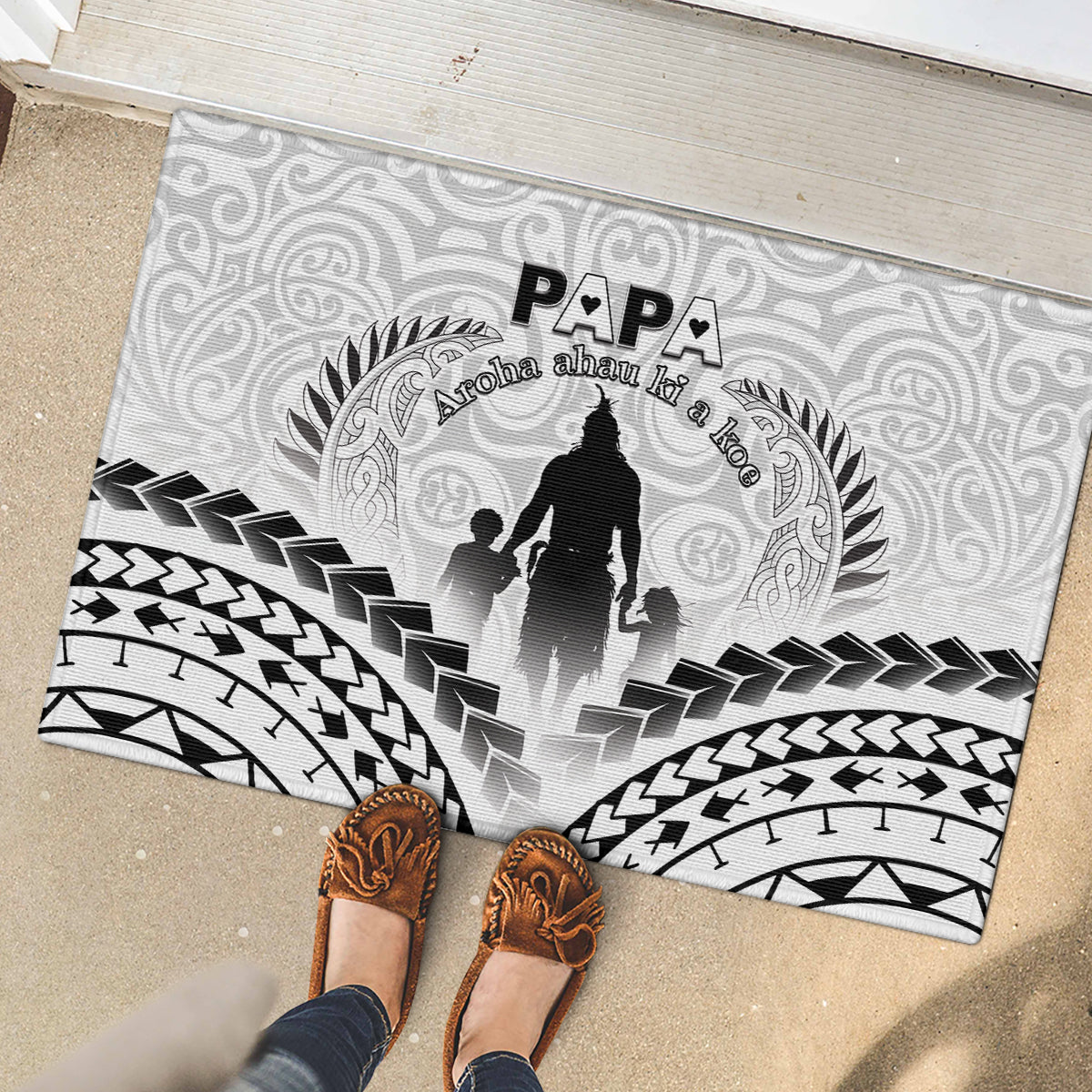 New Zealand Happy Father's Day Rubber Doormat Aroha Ahau Ki A Koe Papa Polynesian Tribal LT05 - Polynesian Pride