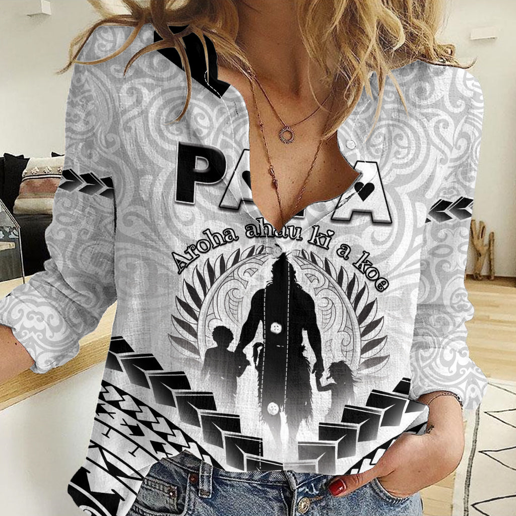 Personalised New Zealand Happy Father's Day Women Casual Shirt Aroha Ahau Ki A Koe Papa Polynesian Tribal LT05 Female White - Polynesian Pride
