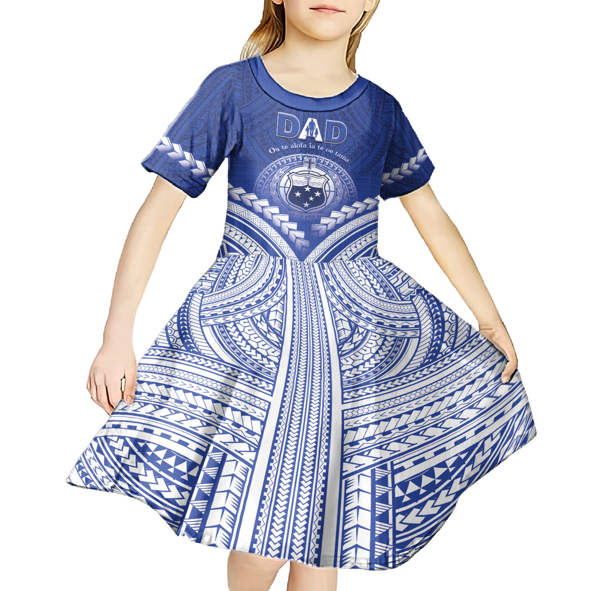 Personalised Samoa Happy Father's Day Kid Short Sleeve Dress Ou Te Alofa Ia Te Oe Tama Dad Polynesian Tribal