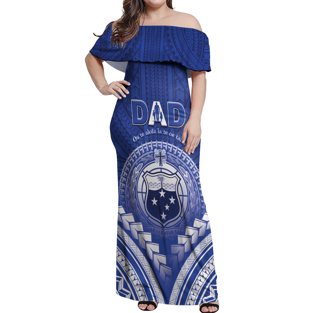 Personalised Samoa Happy Father's Day Off Shoulder Maxi Dress Ou Te Alofa Ia Te Oe Tama Dad Polynesian Tribal