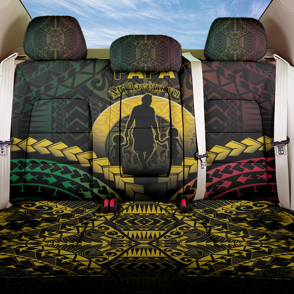 Vanuatu Happy Father's Day Back Car Seat Cover Mi Lavem Yu Papa Polynesian Tribal