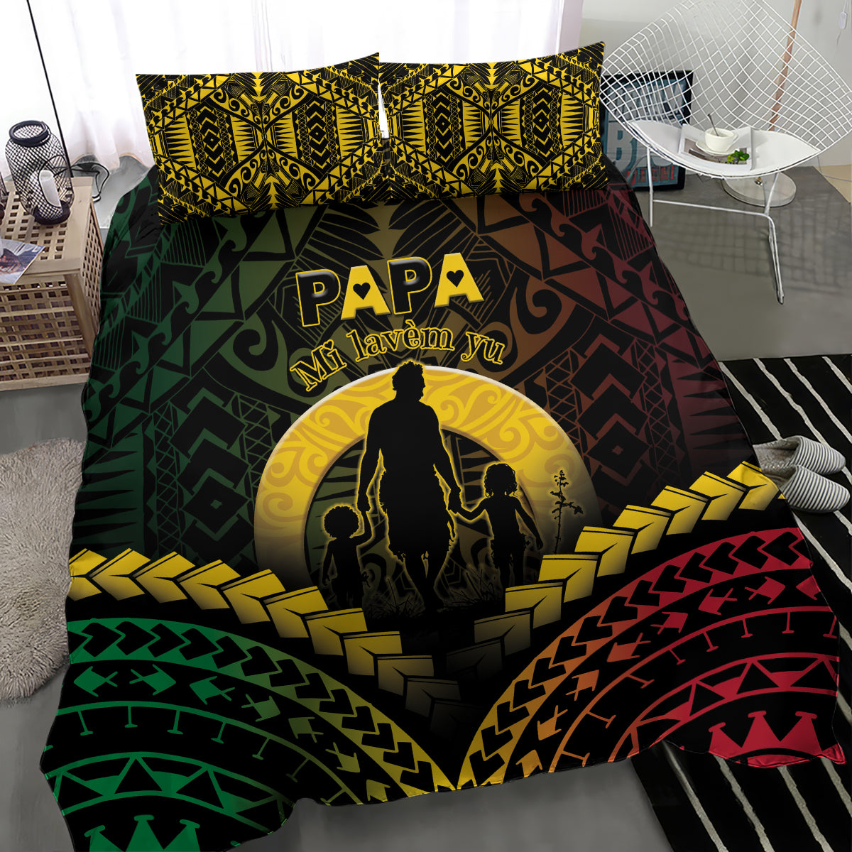 Vanuatu Happy Father's Day Bedding Set Mi Lavem Yu Papa Polynesian Tribal LT05 - Polynesian Pride